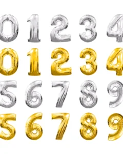 Globos plateados y dorados de numeros 32″