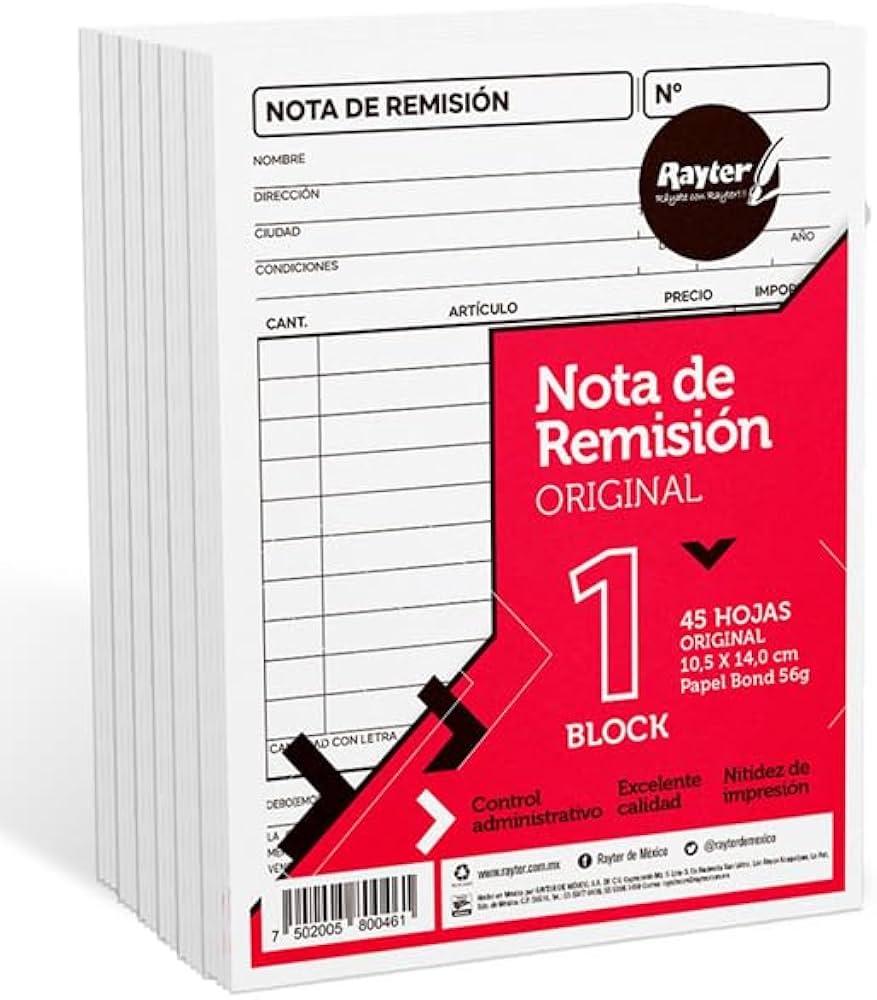 Block de Remisión original 45 Hojas 10.5x14cm RAYTER