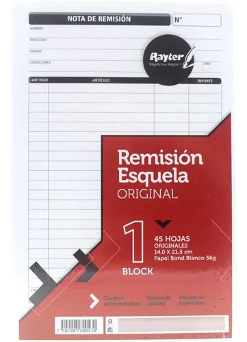 Block de Remisión Esquela 45 Hojas 14x21.5cm RAYTER