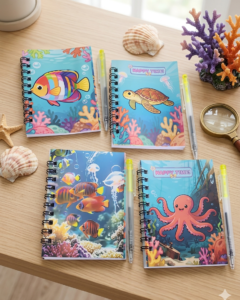 Kit Mini Libreta Escolar de Mar con Pluma