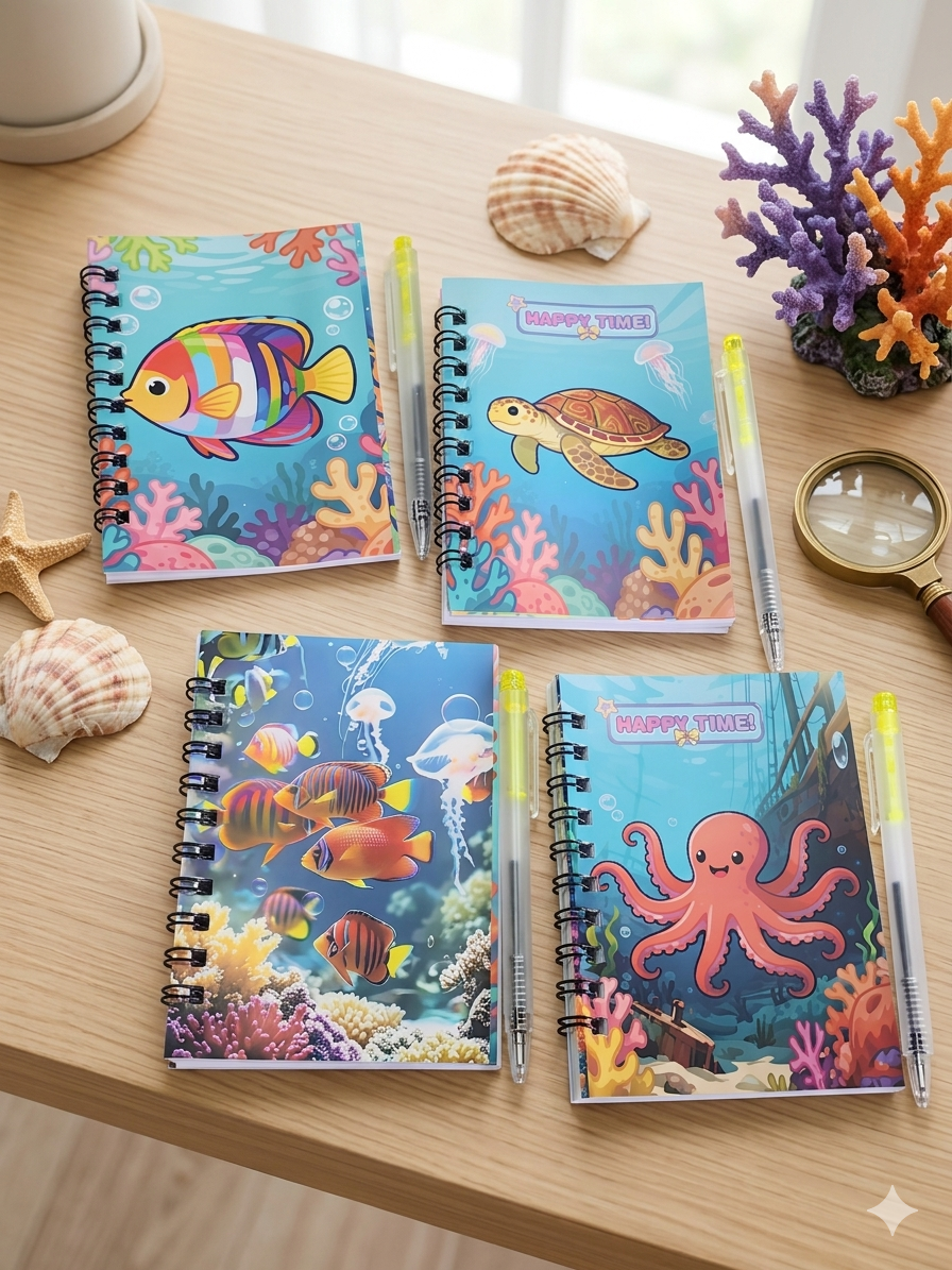 Kit Mini Libreta Escolar de Mar con Pluma