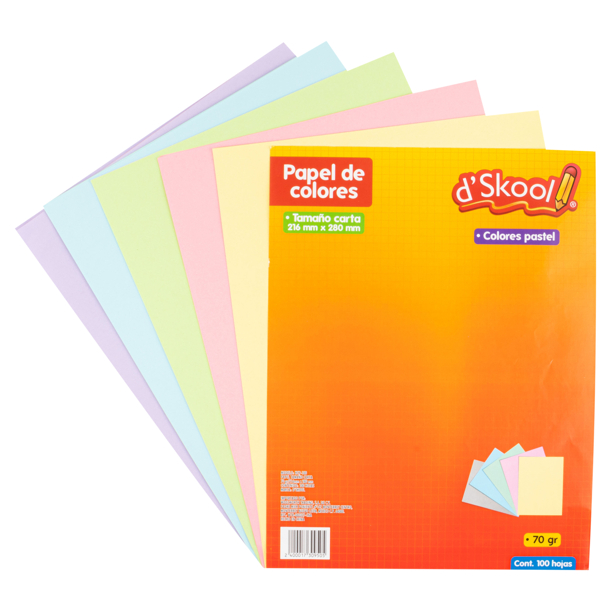 Paquete de Hojas d'Skool Tamaño Carta Colores Pastel 100 Hojas
