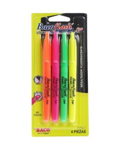 Resaltador Baco Bacoflash Fluorescente Fino 4 Piezas