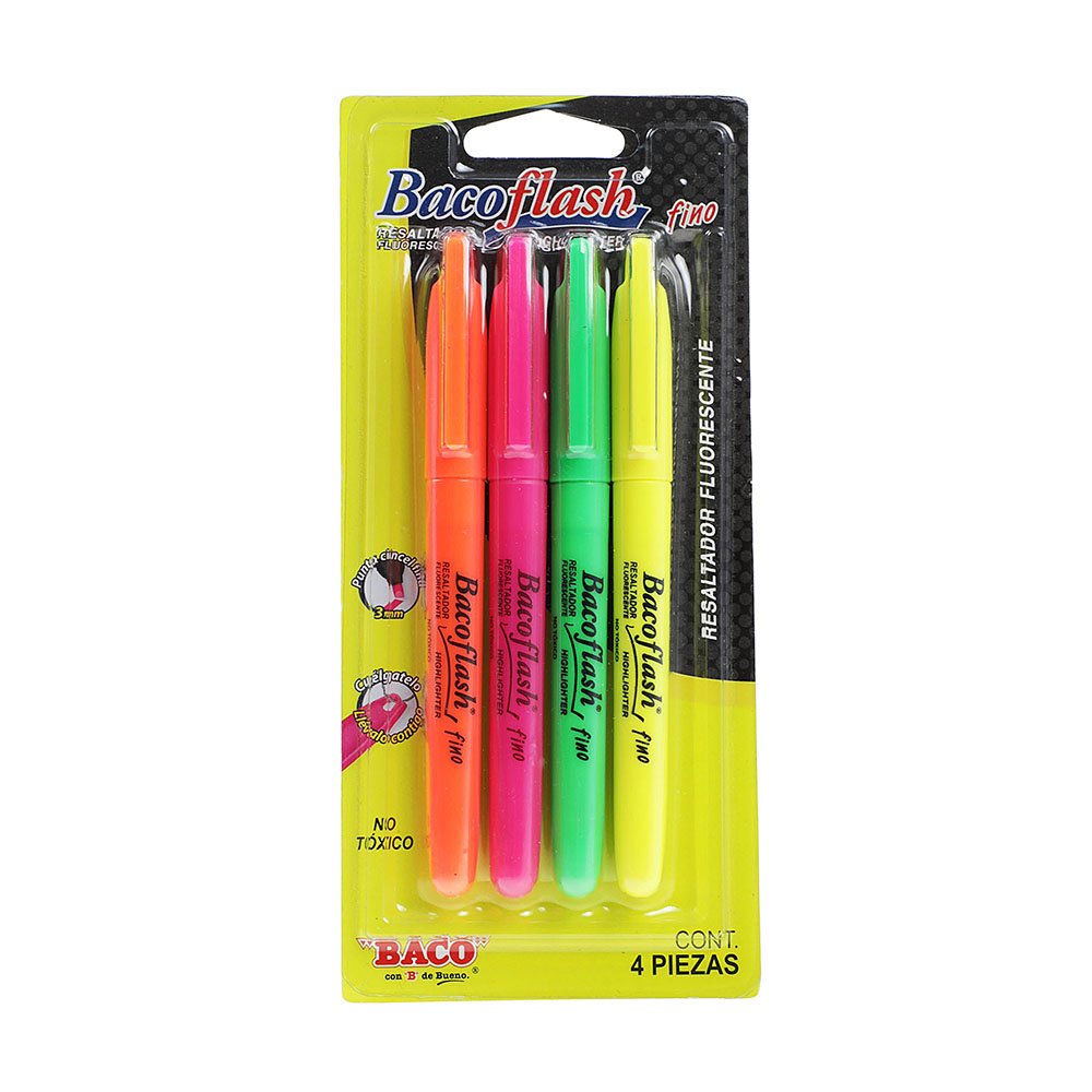 Resaltador Baco Bacoflash Fluorescente Fino 4 Piezas
