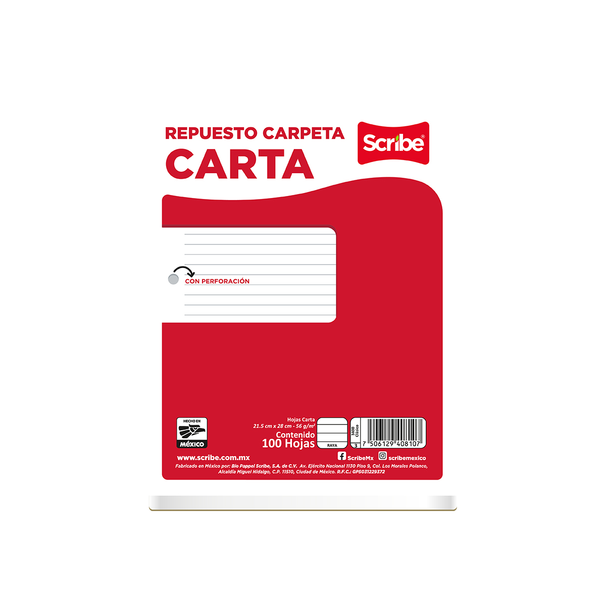 Hoja Perforada para Carpeta T/Carta raya SCRIBE Repuesto