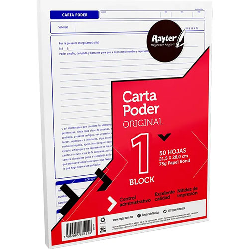 Carta Poder Rayter Blanco 50 Hojas