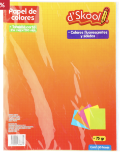 Paquete de 50 Hojas d’Skool Tamaño Carta Colores fluorescentes